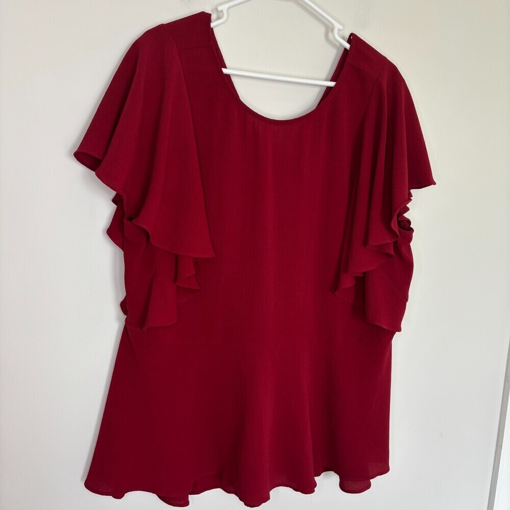SOPRANO V Back Flutter Sleeve Peplum Top Womens 3XL Red Lightweight Flowy